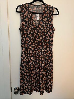 Banana Republic Black Sleeveless Midi Dress with Red Cream Floral Print